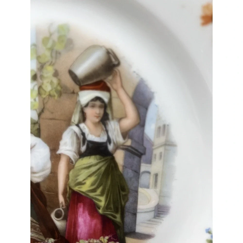 Antique Rosenthal Bavaria Hand Painted Plate Women Selling Fruits 10